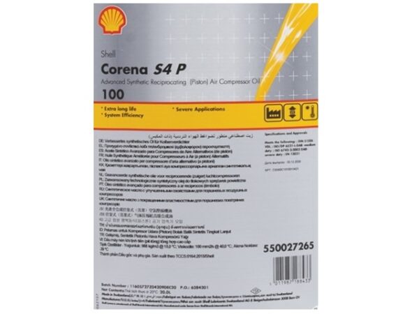 Huile compresseur SHELL CORENA S4 P100 synthétique (ex AP100) 1L