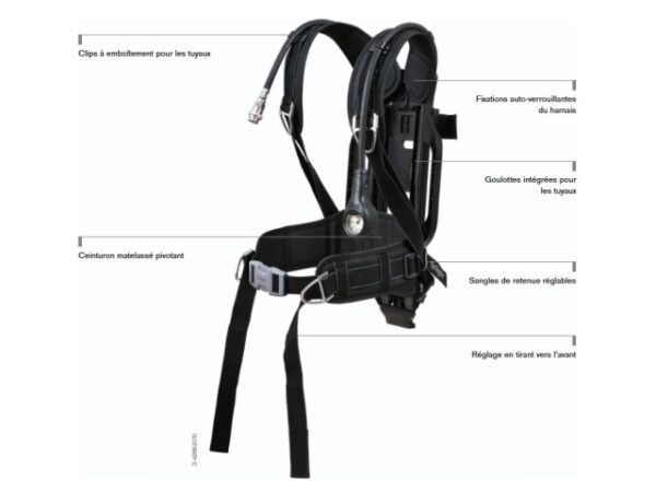 Dossard PSS 5000 DP avec manomètre EN, raccord rapide QC et sangle mono-bouteille